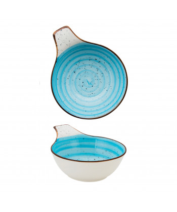 Coppetta Tonda Azzurra Cm 14,6x11,5x5h C/manico Decorata A Mano M1934 Confezione Da 6