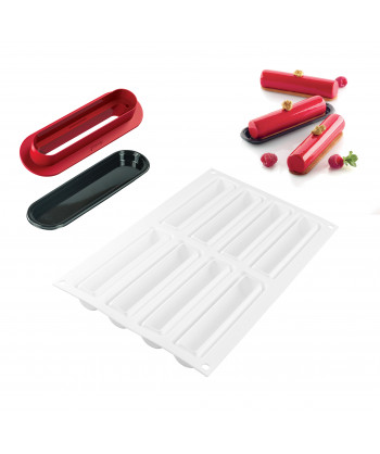 Kit Stampo Silicone 8 Forme Cm 12,5x2,5 H 2,5 Con 10 Vassoi E Cutter "cylindre"