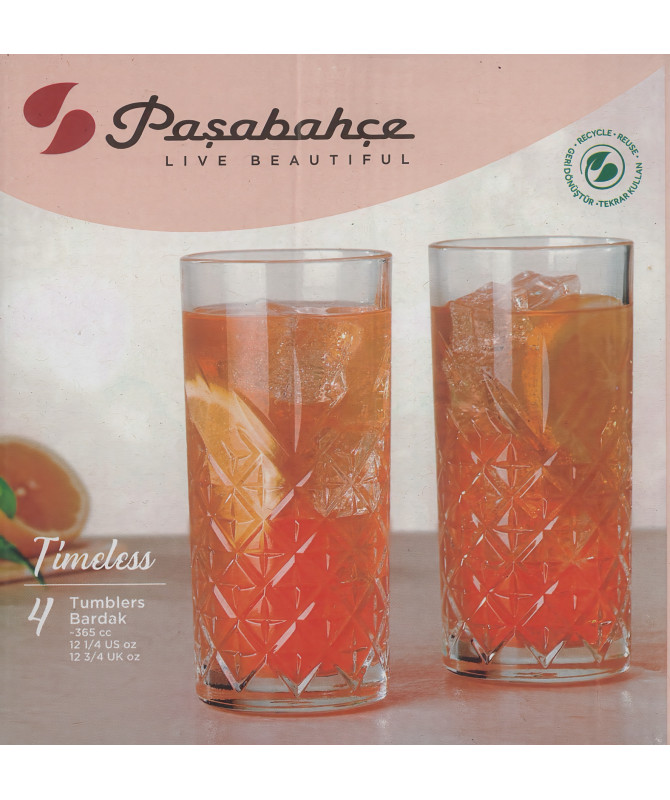 Bicchieri Long Drink PASABAHCE Timeless - Set Di 4 In Vetro, 365 Ml, Lavabili - Foto 3
