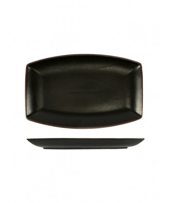 Stromboli Nero Vassoio Rett. Cm 32x20 H 3 Porcellana Metallizzata Lioness Confezione Da 6