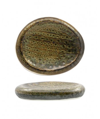 Matheria Green Piatto Ovale Cm 26x22 Porcellana Extra Strong Reactive Lioness Confezione Da 2