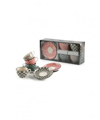 Conf. 4 Pezzi Mosaik Tazza Tè Cl 16 C/piatto Decori Assortiti Lioness