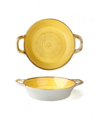 Just Tegamino 2 Manici Ø Cm 15 Giallo Porcellana X Forno Decoro Mano Lioness Confezione Da 3