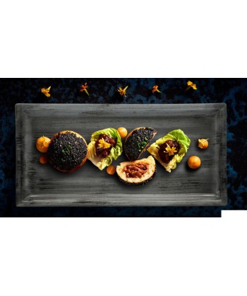 Justcolor Grey Piatto Rett. Cm 31x22 Porcellana Satinata Decoro Mano Lioness Confezione Da 3