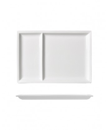 Justwhite Piatto 2 Scomparti Cm 31,5x22 Porcellana Bianca Lioness Confezione Da 3