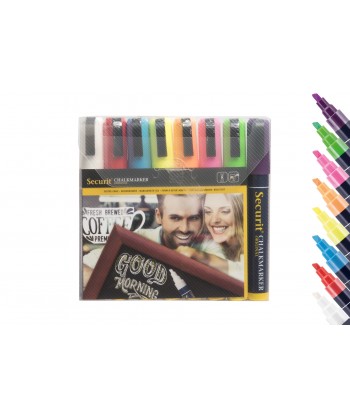 Set 8 Pennarelli Mm 2-6 A Gesso Liquido Punta Media Colori Ass. Securit Confezione Da 8