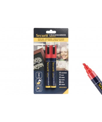 Set 2 Pennarelli Mm 2-6 A Gesso Liquido Punta Media Colore Rosso Securit Confezione Da 2