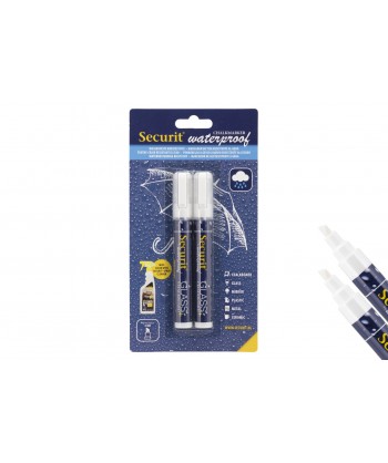Set 2 Pennarelli Mm 2-6 A Gesso Liquido Punta Media Impermeb. Col.bianco Securit Confezione Da 2