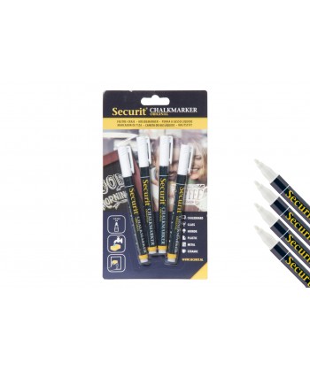 Set 4 Pennarelli Mm 1-2 A Gesso Liquido Punta Fine Colore Bianco Securit Confezione Da 4