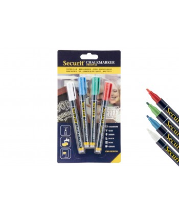 Set 4 Pennarelli Mm 1-2 A Gesso Liquido Punta Fine Colori Base Securit Confezione Da 4