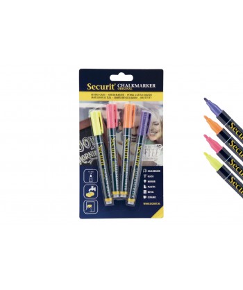 Set 4 Pennarelli Mm 1-2 A Gesso Liquido Punta Fine Colori Tropicali Securit Confezione Da 4