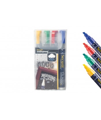Set 4 Pennarelli Mm 2-6 A Gesso Liquido Punta Media Colori Ass. Securit Confezione Da 4