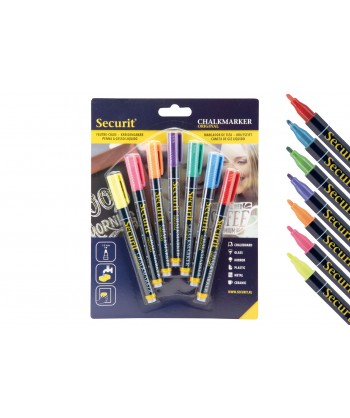 Set 7 Pennarelli Mm 1-2 A Gesso Liquido Punta Fine Colori Ass. Securit Confezione Da 7