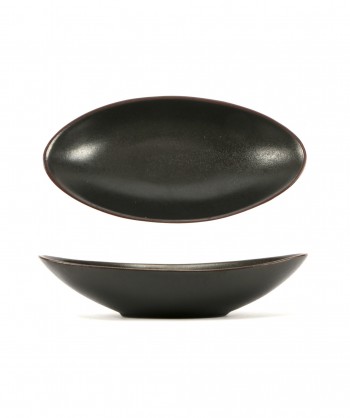 Stromboli Nero Coppetta Ovale Cm 17,5x9 H 4 Porcellana Metallizzata Lioness Confezione Da 12