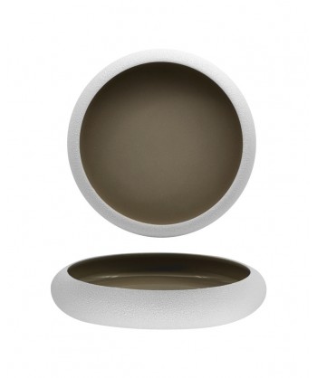 Genesys Grey Piatto Alto Ø Cm 27 H 4,8 Porcellana Bianca Rilievo Fenixe