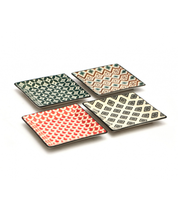 Mosaik Piattino Quadro Cm 13,5x13,5 Stoneware Decori Assortiti Lioness Confezione Da 8
