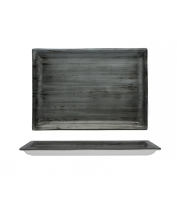 Justcolor Grey Piatto Rett. Cm 31x22 Porcellana Satinata Decoro Mano Lioness Confezione Da 3